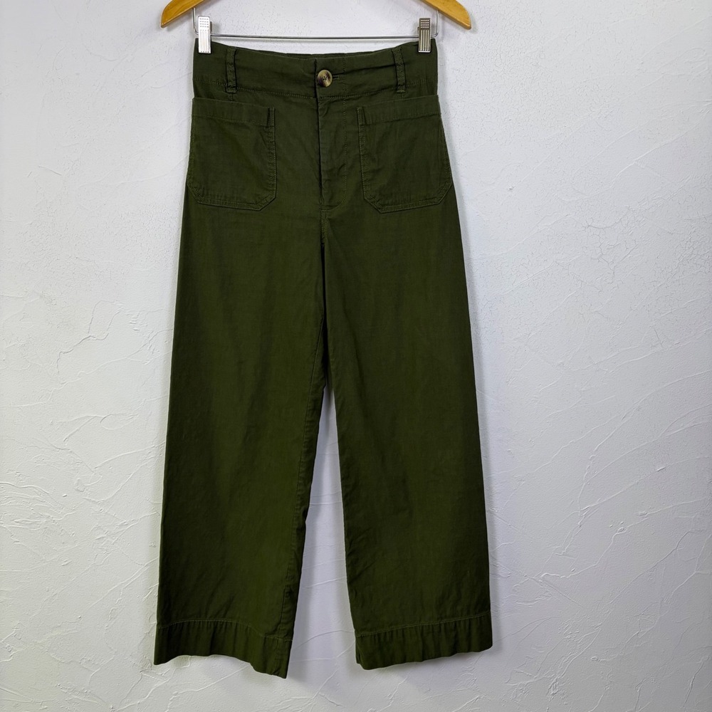 Maeve The Colette Pants Womens 27 Green Crop Wide Leg Linen Coastal Utility Boho